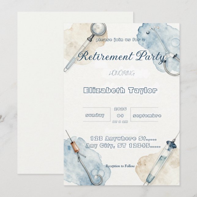 Doctor nurse retirement invitation inbjudningar (Fram/baksida)