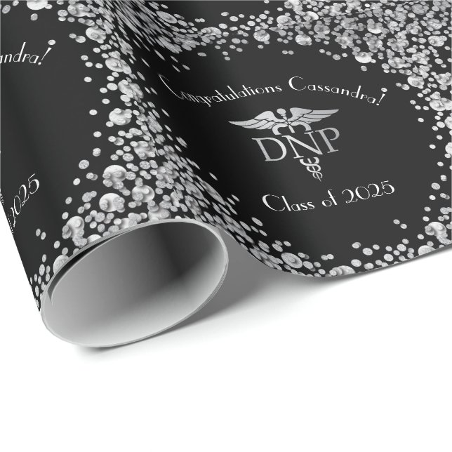 Doctor of Nursing Practice Graduation Black Silver Presentpapper (Rullad Hörn)