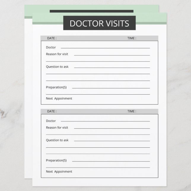Doctor visit planner template (Fram/baksida)