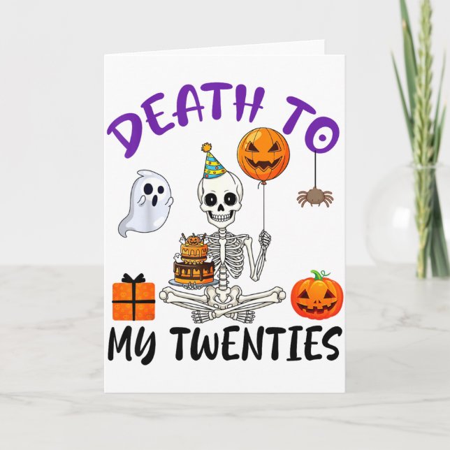 Död åt mina tjugo rolig skelett Halloween 20-årsda Kort (Framsida)