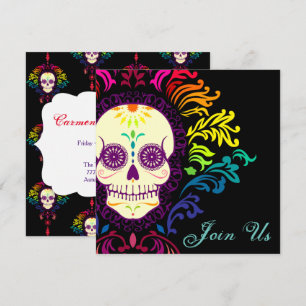 Död Damaskus Rainbow Sugar Skull Inbjudningar