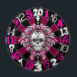 Död damast - Violet & svart sockerskalleDartboard Piltavla<br><div class="desc">Denna roliga dartboard presenterar en galen blandning av typografi skuggar in av djup violett och svart med en day of the deadsockerskalle för en riktigt UNIK spöklik stil. Perfekt för din hem,  pub eller dorm - också utmärkt för Halloween</div>
