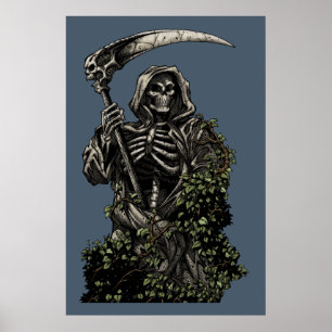 Död - Evil Skeleton Grim Reaper with Scythe Poster