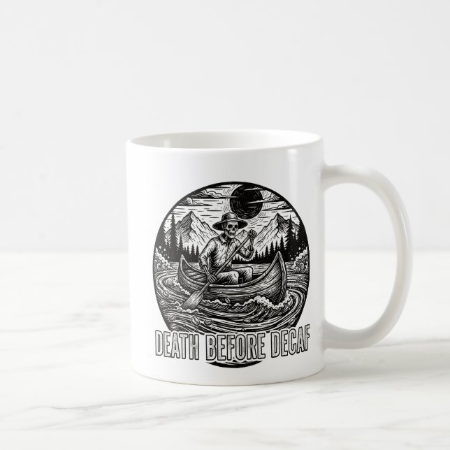 Död före Decaf Skeleton Canoe Design Kaffemugg (Höger)