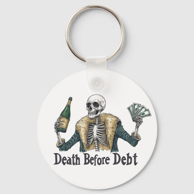 Död före skuld - Vintage Skullillustration Nyckelring (Framsida)