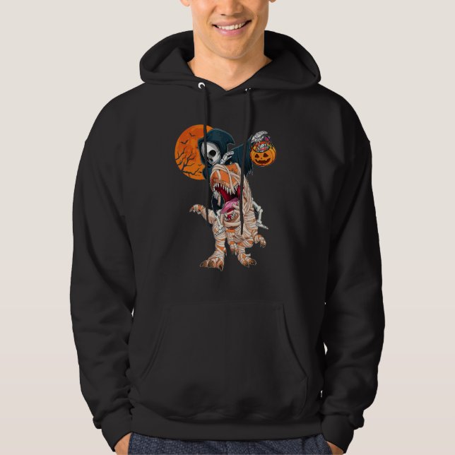 Död grimma Skelett Ridande Mummy Dinosaur rex Hal Hoodie (Framsida)