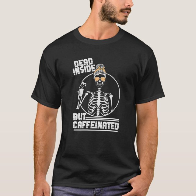 Död insida men koffeinerad - Leopard Skull Drinki T Shirt (Framsida)