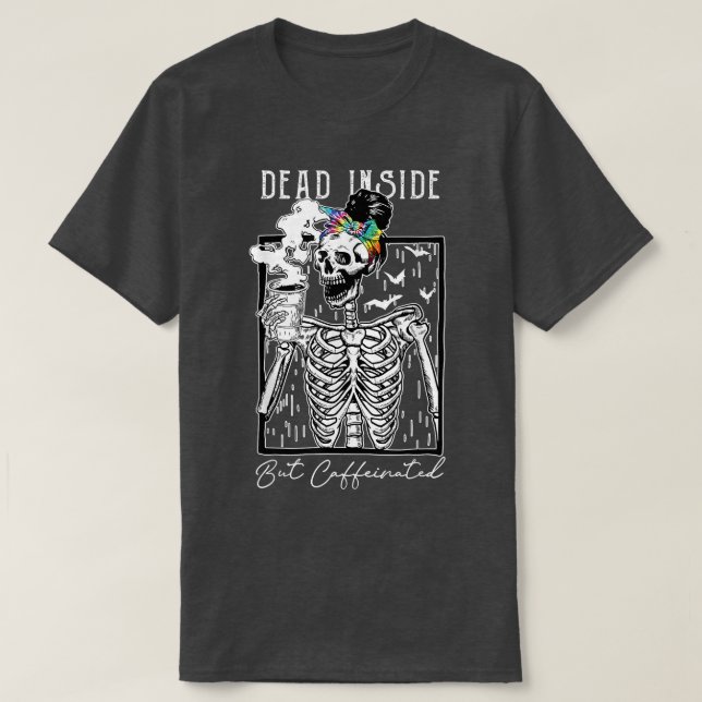 Död insida men koffeinfri kaffe Skeleton Hallwe T Shirt (Design framsida)