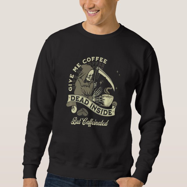 Död insida men koffeinfri Skeleton-kaffe Lång Ärmad Tröja (Framsida)