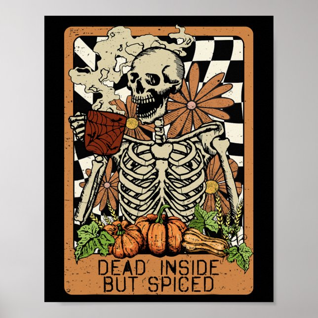 Död insida men märkt Skeleton Groovy Halloween M Poster (Framsidan)
