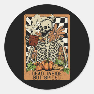 Död insida men märkt Skeleton Groovy Halloween M Runt Klistermärke