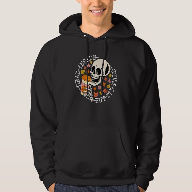 Död Inuti Men Det Är Höst Skalle Skelett Kaffe Hoodie (Framsida)