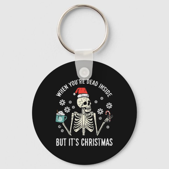 Död Inuti Men Det Är Jul Skelett Kaffe Jul Nyckelring (Framsida)