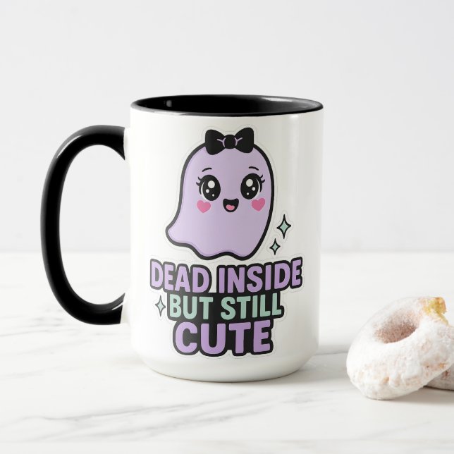 Död Inuti Men Fortfarande Söt Kawaii Spökestetik Mugg (Med munk)
