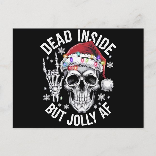 Död Inuti Men Glad AF Julpresent Skelett  Helg Vykort (Framsida)