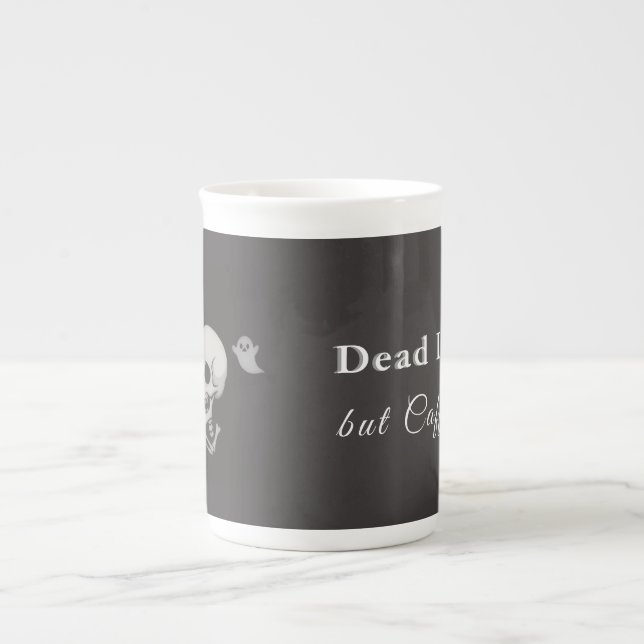 Död Inuti Men Kaffeinerad – Halloween Kudd Benporslin Mugg (Framsidan)