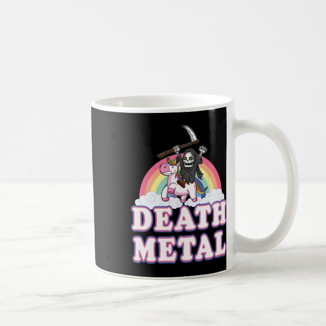 Död Metall Funny Rainbow Grim Reaper Unicorn Shir Kaffemugg (Höger)