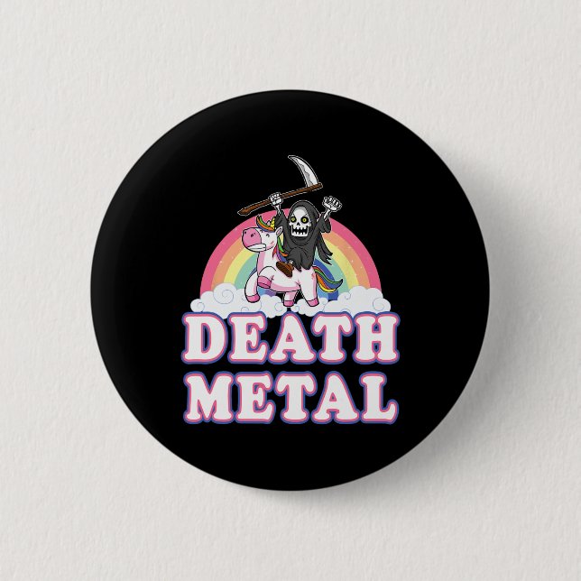 Död Metall Funny Rainbow Grim Reaper Unicorn Shir Knapp (Framsida)