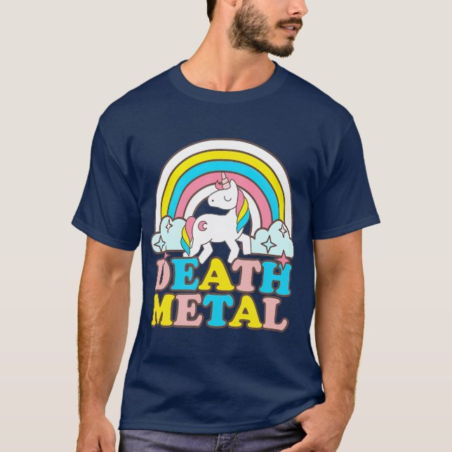 Död Metall Funny Rainbow Unicorn Novelty T Shirt (Framsida)