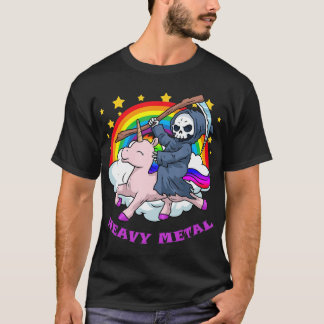 Död Metall s Unicorn Grim Reaper Rainbow Heavy T Shirt