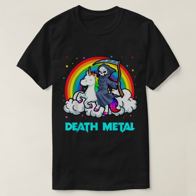 Död Metall Shirts Unicorn Rainbow Grim Reaper Hea T Shirt (Design framsida)
