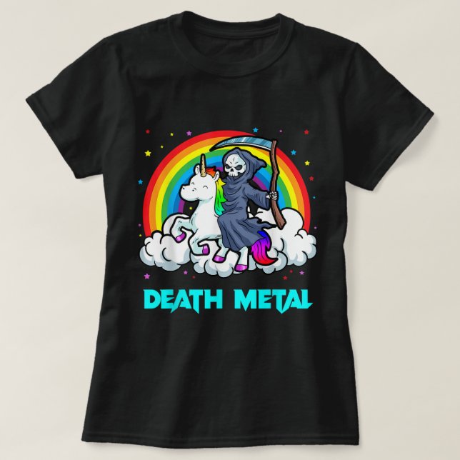 Död Metall Shirts Unicorn Rainbow Grim Reaper Hea T Shirt (Design framsida)