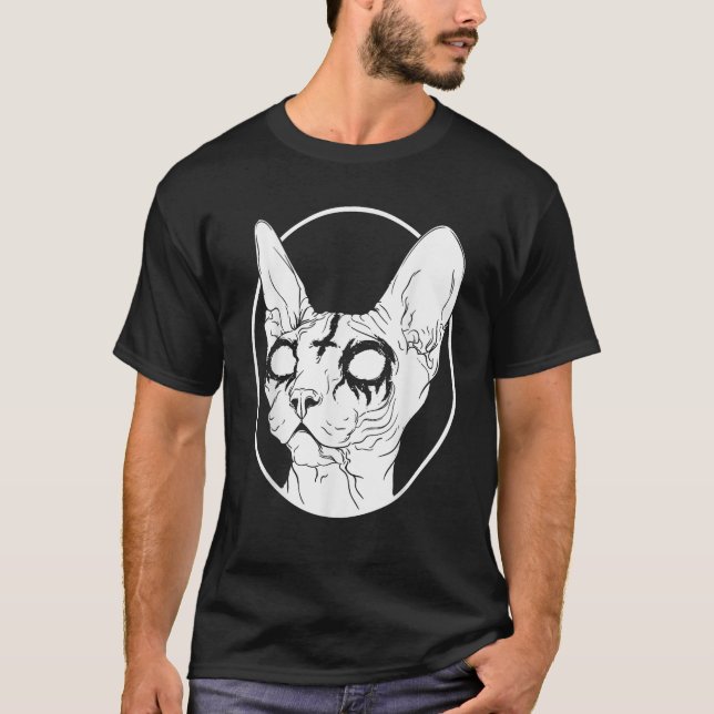 Död Metall Sphynx Cat Witchy Witch Aesthetic Cree T Shirt (Framsida)
