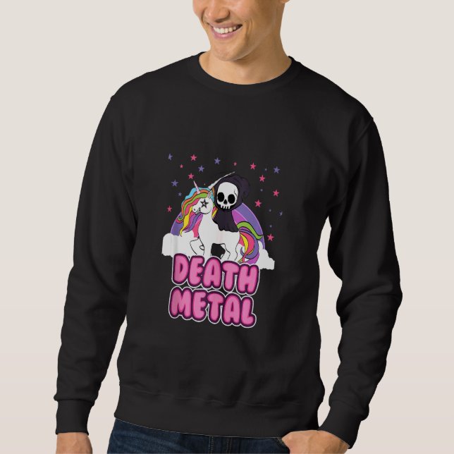 Död Metall Unicorn Grim Reaper Rainbow Heavy Met Lång Ärmad Tröja (Framsida)