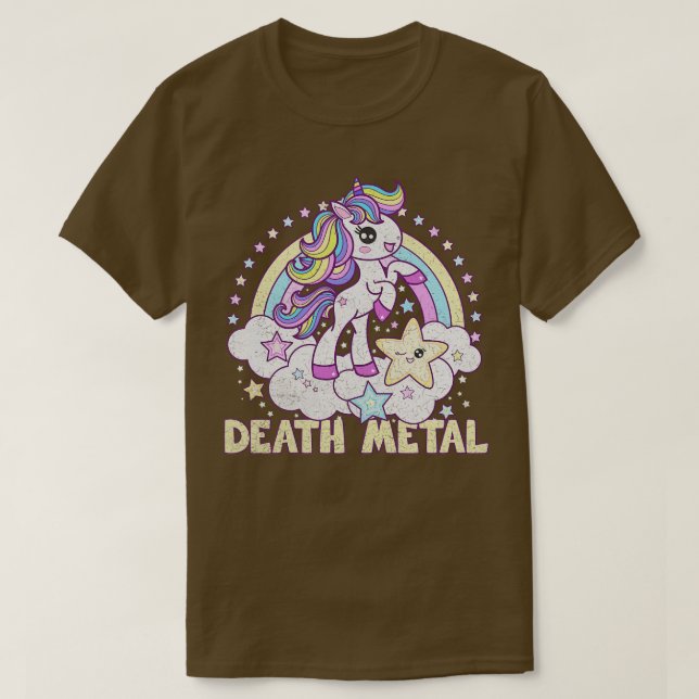 Död Metall Unicorn Pony Distress T Shirt (Design framsida)