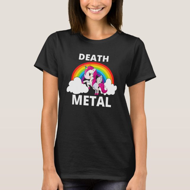 Död Metall Unicorn Rainbow Heavy Metall T Shirt (Framsida)
