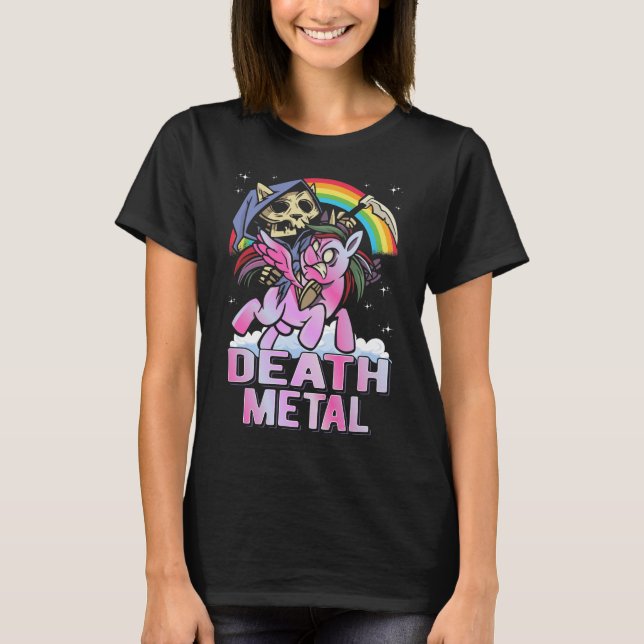 Död Metall Unicorn Reaper Rainbow T Shirt (Framsida)