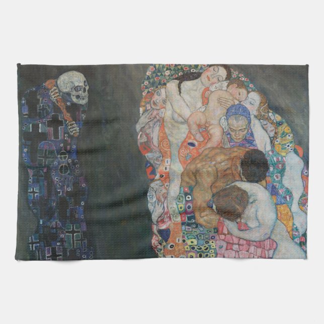 Död och liv av Gustav Klimt Vintage Art Nouveau Kökshandduk (Horisontell)