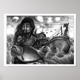 Död ögaaffisch av det Vannak innehav en stor fis Poster