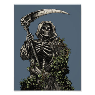 Död - ond skelett- grym Reaper med scythen Fototryck