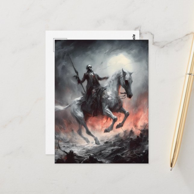 Död på en Blek Horse Macabre AI Art Vykort (Fram/Back In Situ)