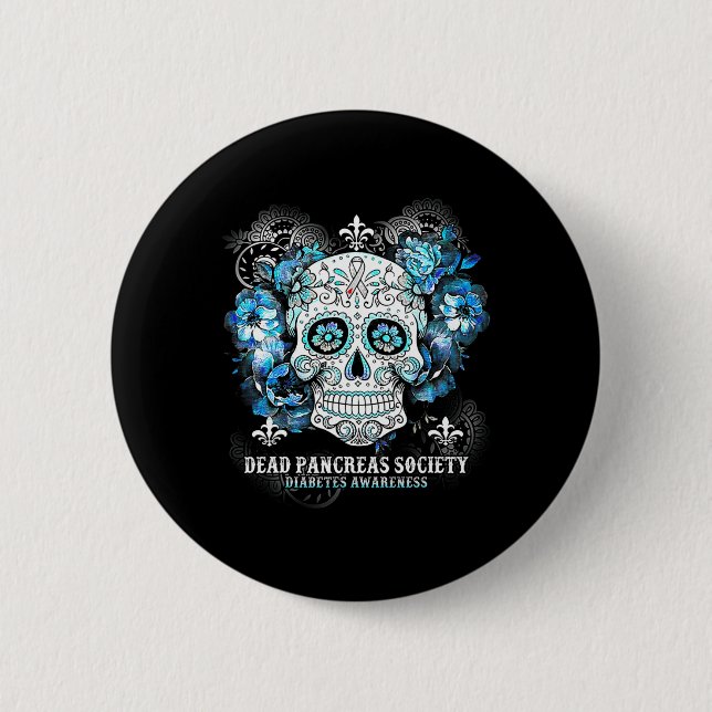 Död Pancreas Society Diabetes Awareness Skull Flo Knapp (Framsida)