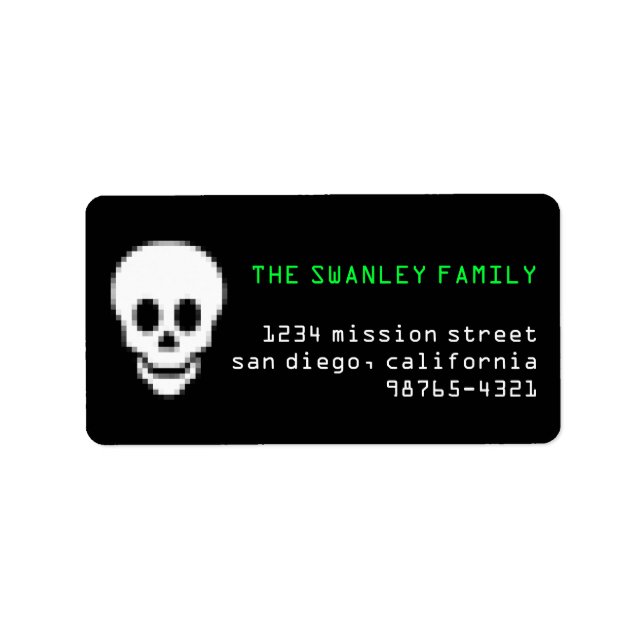 Död pixel skalle giftgrön Halloween adress Adressetikett (Framsidan)