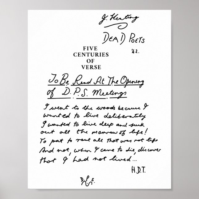 Död Poets Society fem århundraden av versell svart Poster (Framsidan)