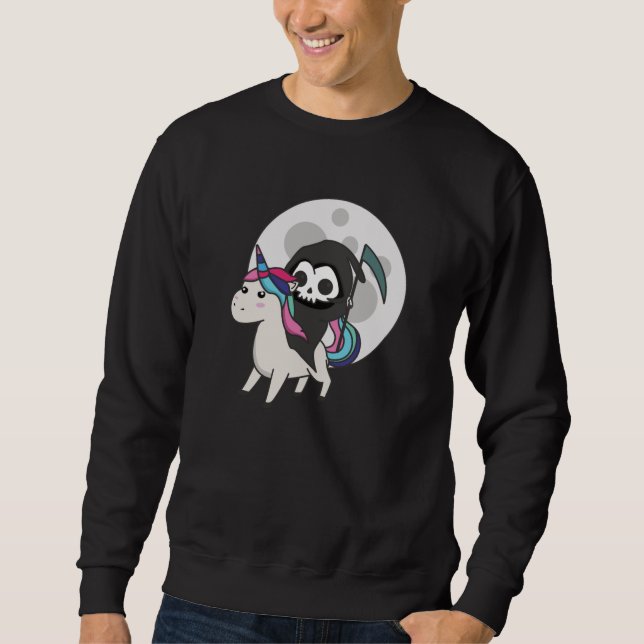 Död Riding Unicorn Funny Unicorns måne Lång Ärmad Tröja (Framsida)