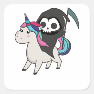 Död Riding Unicorn Funny Unicorns Rainbow Fyrkantigt Klistermärke