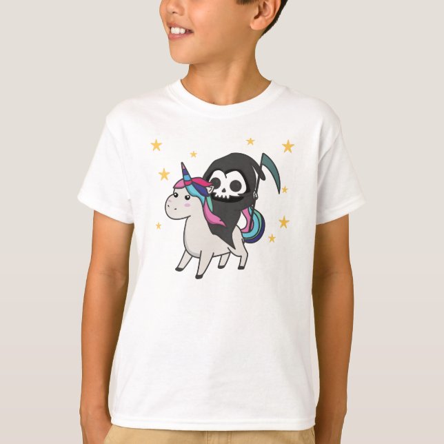 Död Riding Unicorn Funny Unicorns Rainbow T Shirt (Framsida)