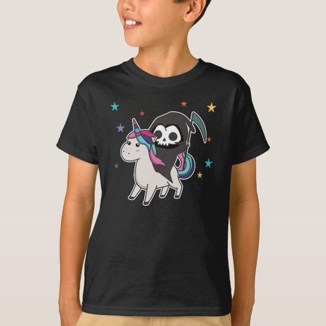 Död Riding Unicorn Funny Unicorns Rainbow T Shirt (Framsida)