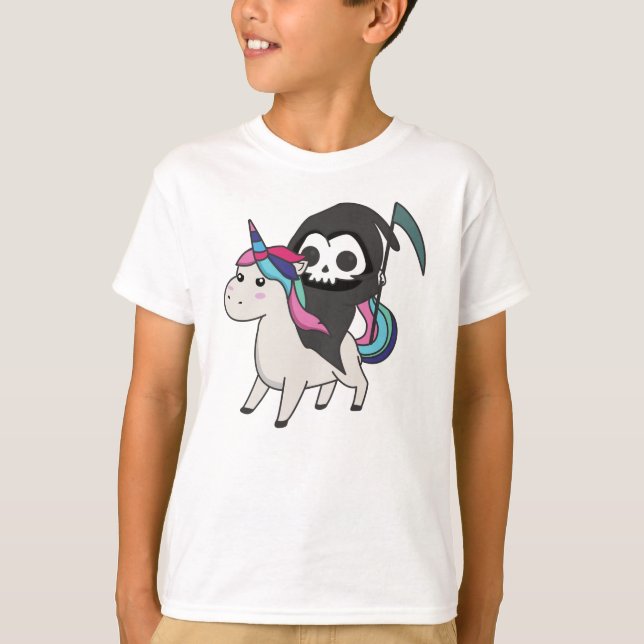 Död Riding Unicorn Funny Unicorns Rainbow T Shirt (Framsida)