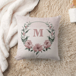 Död romantisk rosa blommor & gröna blad kudde
