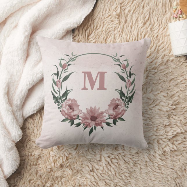 Död romantisk rosa blommor & gröna blad kudde (Filt)