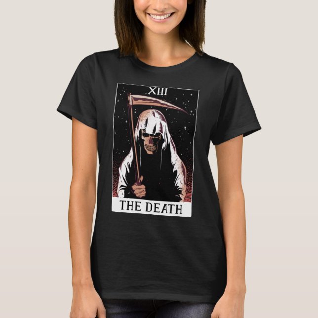 Död Skeleton Sense Reaper Tarot Witchcraft T Shirt (Framsida)