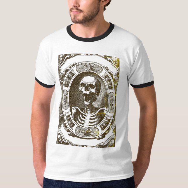 Död Skeleton Skull Line Art T Shirt (Framsida)