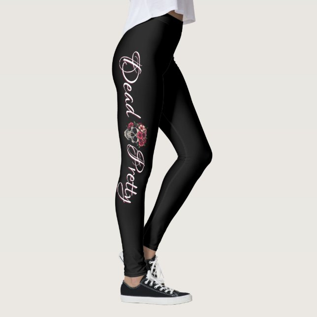 Död snygga blommande dödskalleläggor leggings (Höger)