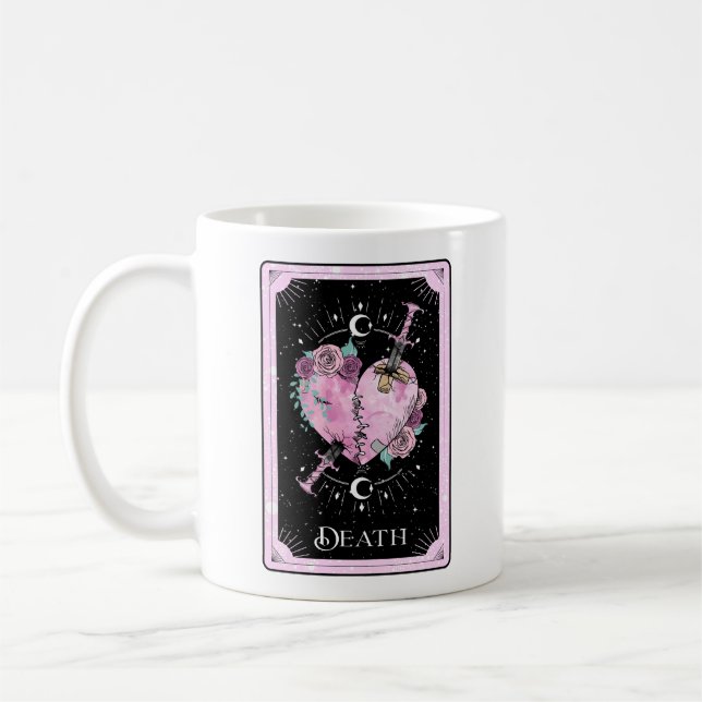Död Tarot Card Rosa och svart Witchy Celestial Kaffemugg (Vänster)
