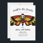 Död till 20-årsjubileum Moth and Skull Design Inbjudningar<br><div class="desc">Ta farväl av 20-talet i stil med den här dödsinbjudan till 20-årsjubileum med en slående svart,  gult och röd mage och skalldesign. Anpassa och anpassa inbjudan så att den blir din egen. Ytterligare förråd och dekorationer från party finns på Metro-Event.com och Metro-Events på Zazzle.</div>